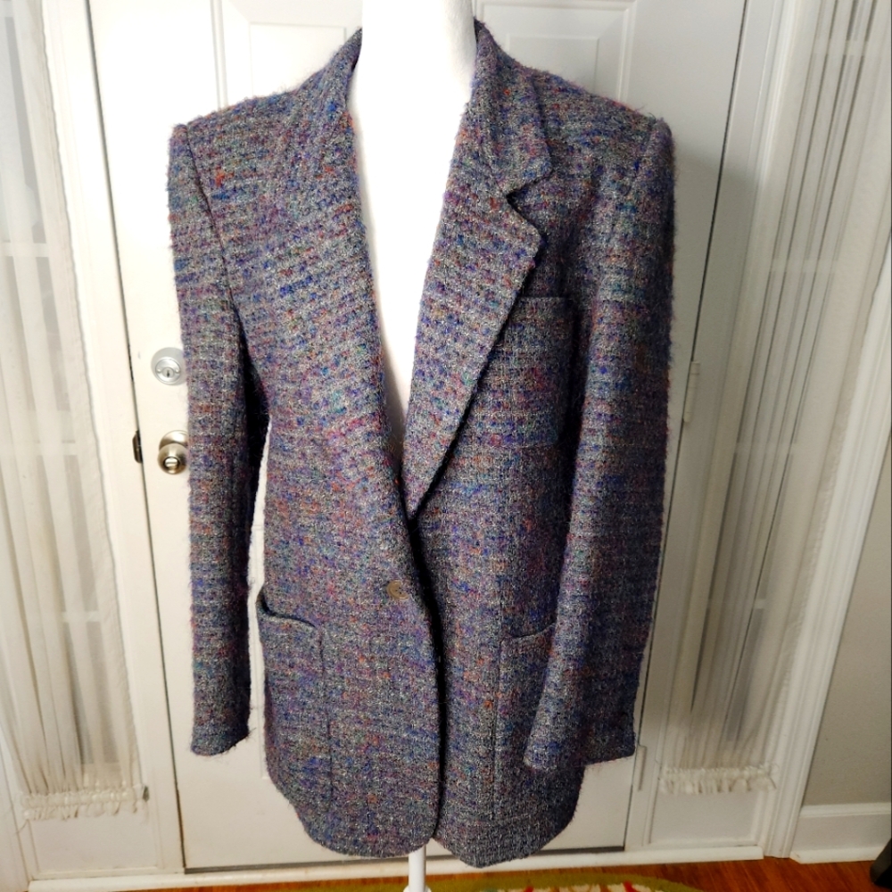 Liz Claiborne Collection Multi Color Boucle Tweed Jacket Blazer Size 8